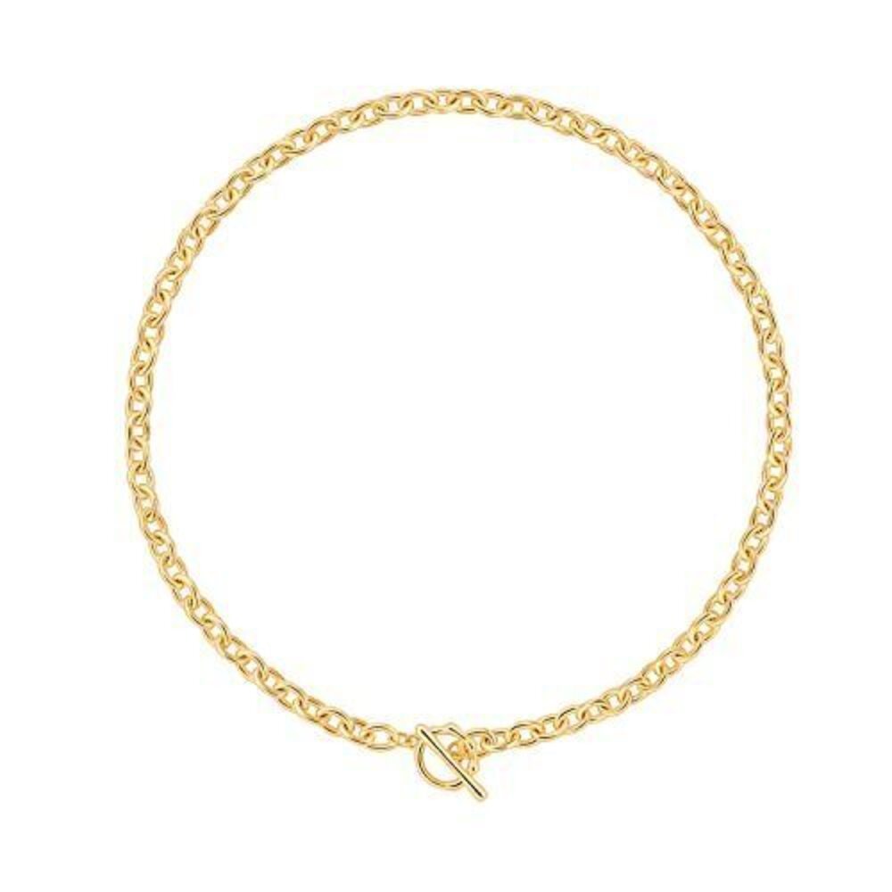 3853 18K Gold Chunky Cable Chain Choker Necklace Open Oval Link Chian